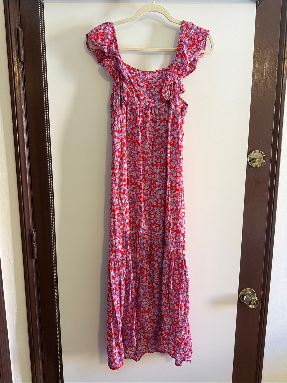 Zara Red and Light Blue Floral Midi Dress